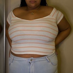 Striped Off-the-Shoulder Crop Top